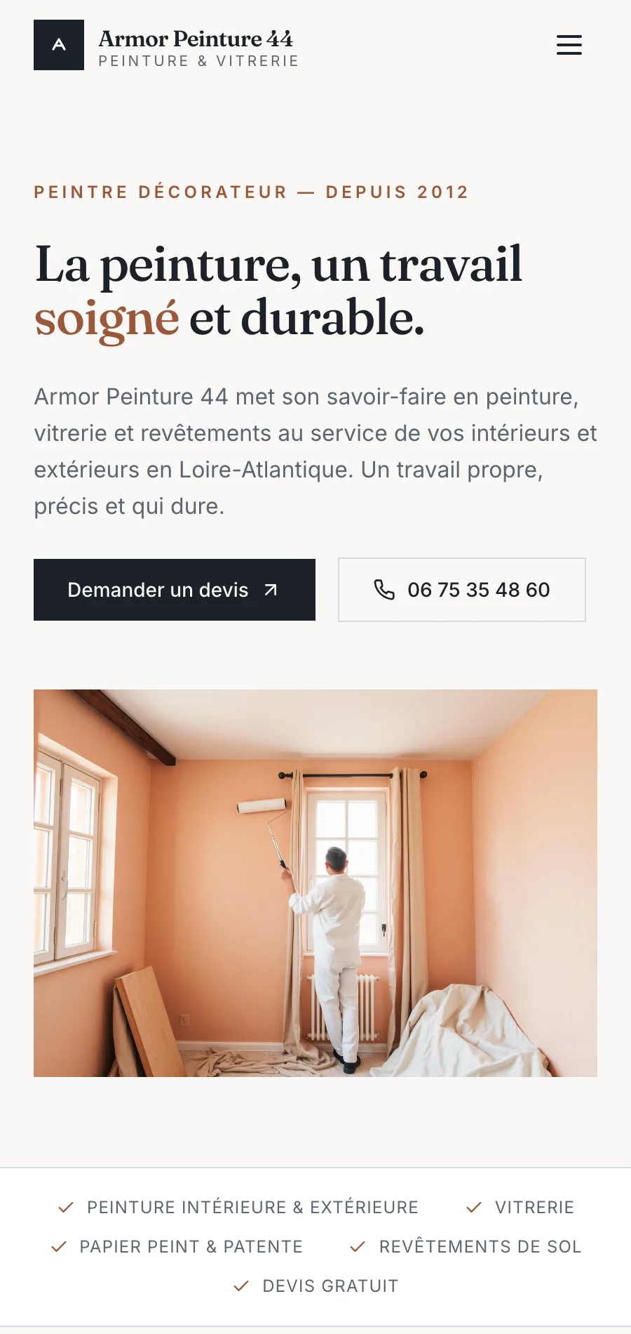 Site Armor Peinture 44, réalisé par MOPALE, affiché sur mobile