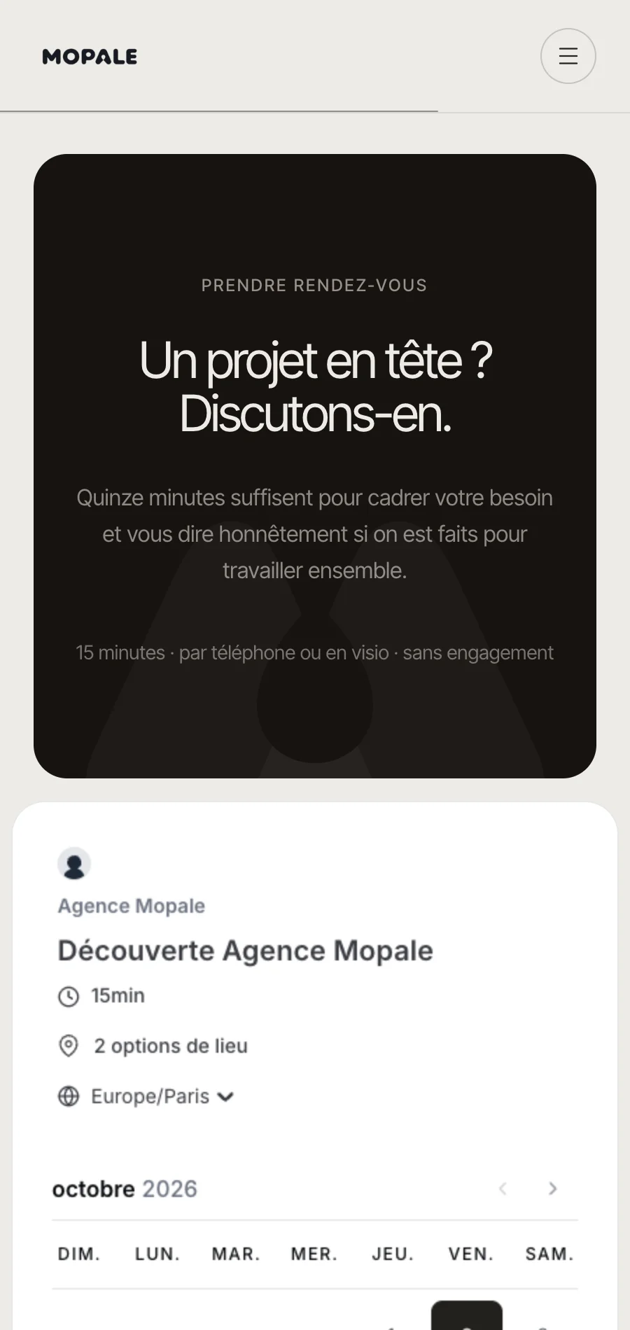 Le même module de prise de rendez-vous, sur mobile